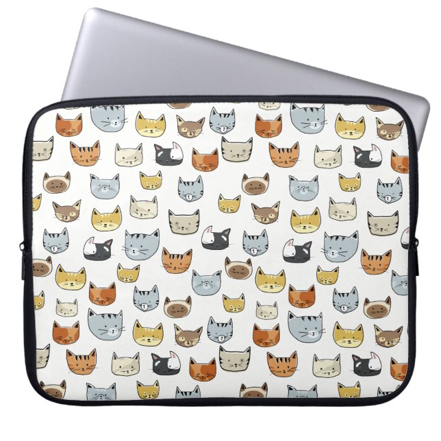 Cat Face Doodle Pattern Laptop Sleeve (Front)