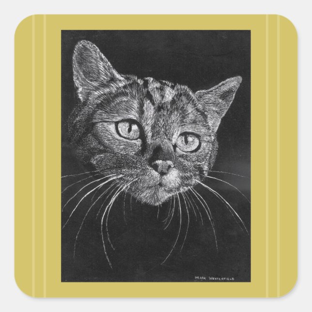 Cat Face Drawing By Mark Edward Westerfield   Square Sticker (Front)