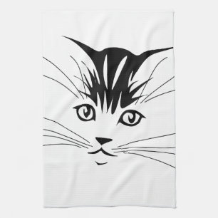 Cat Face Drawing Tea Towel