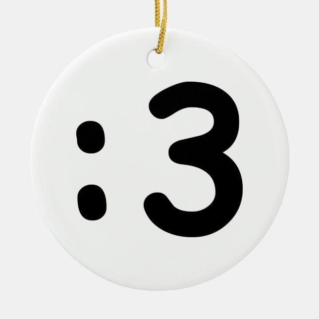 Cat Face Emoticon :3 Ceramic Tree Decoration (Front)