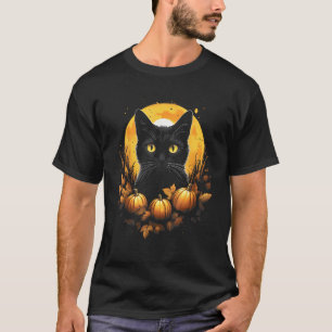 Cat Face Full Moon Pumpkin - Cute Autumn Cat T-Shirt