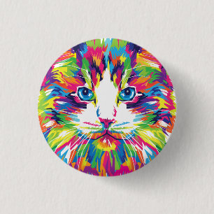 Cat Face Geometric Prismatic Design-32453 3 Cm Round Badge