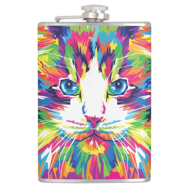 Cat Face Geometric Prismatic Design-32453 Hip Flask (Front)