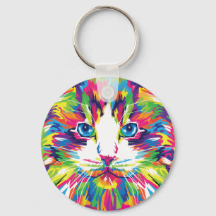 Cat Face Geometric Prismatic Design-32453 Key Ring