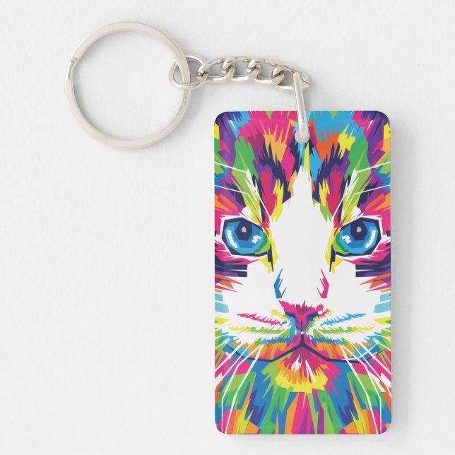 Cat Face Geometric Prismatic Design-32453 Key Ring (Front)