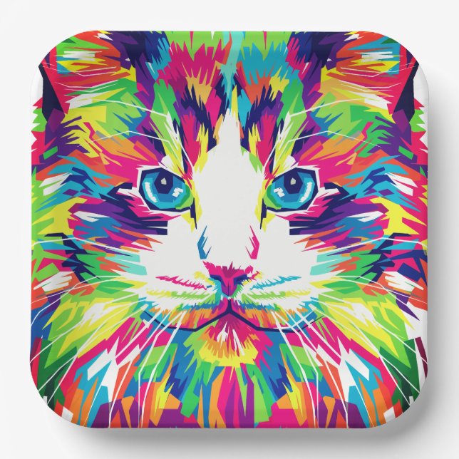 Cat Face Geometric Prismatic Design-32453 Paper Plate (Front)
