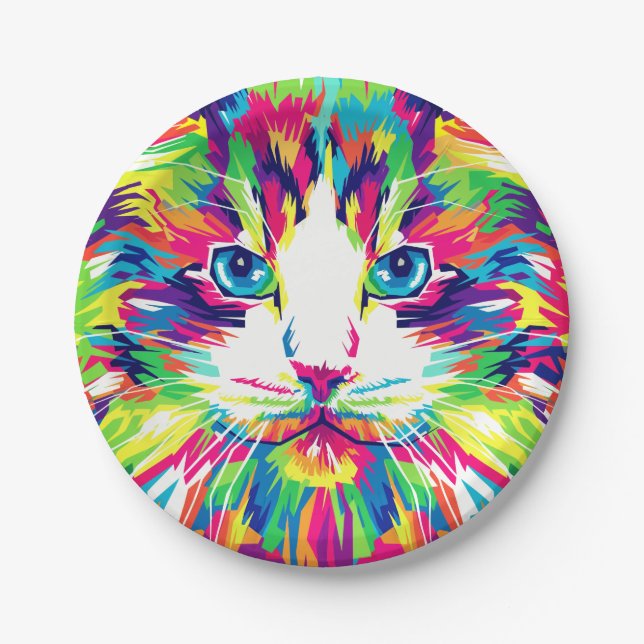 Cat Face Geometric Prismatic Design-32453 Paper Plate (Front)