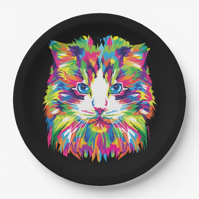 Cat Face Geometric Prismatic Design-32453 Paper Plate (Front)
