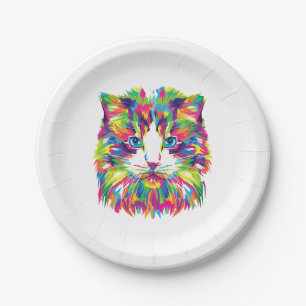 Cat Face Geometric Prismatic Design-32453 Paper Plate