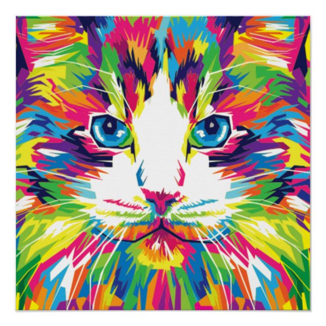 Cat Face Geometric Prismatic Design-32453 Poster (Front)