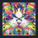 Cat Face Geometric Prismatic Design-32453 Square Wall Clock<br><div class="desc">Cat Face Geometric Prismatic Design-32453</div>