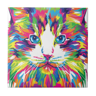 Cat Face Geometric Prismatic Design-32453 Tile