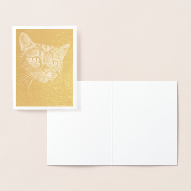 Cat Face! gold foil note card (Display)