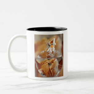 Cat Face Goldfish glass close Up view eyes Two-Tone Coffee Mug