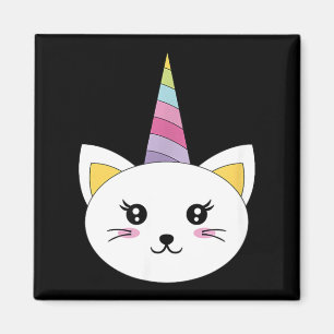 Cat Face Head Unicorn Eyelashes Funny Halloween Magnet