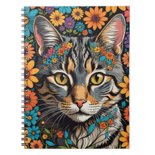 Cat face in flowers notebook
