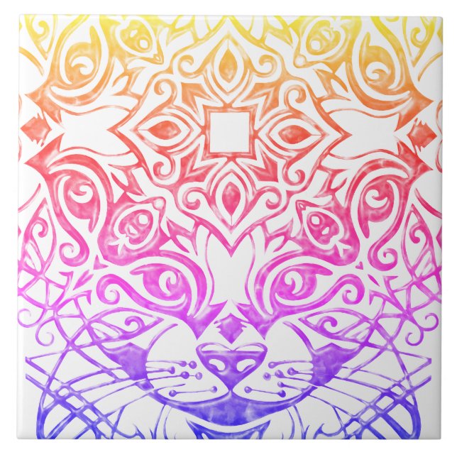 Cat Face Mandala Metallic Bright Look Ceramic Tile (Front)