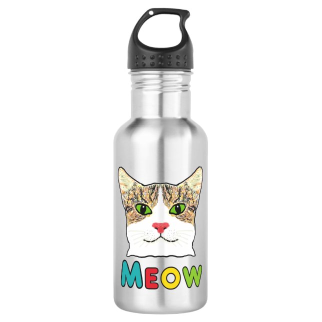 Cat Face Meow 532 Ml Water Bottle (Front)