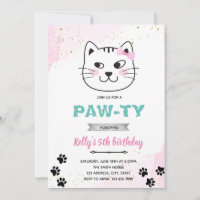 Cat face party pawty theme invitation