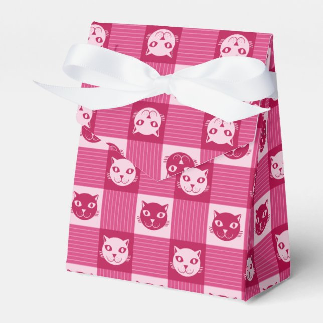Cat Face Pink Gingham Pattern Cute Favour Box (Front Side)