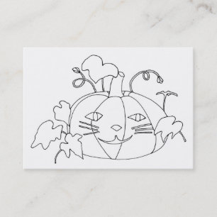 Cat Face Pumpking Drawing Colouring Business Cards