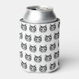 Cat Face Sketch Drawing Kitty Lover Feline Animal Can Cooler