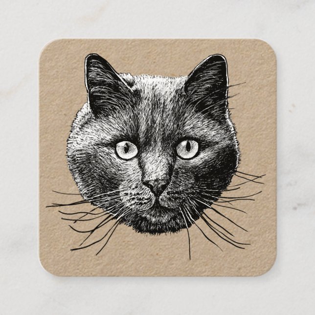 Cat Face Square Business Card (Front)