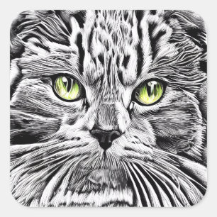 Cat face square sticker
