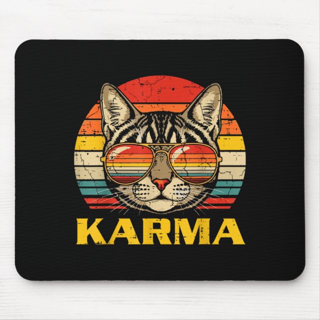 Cat Face Sungles Karma Funny Kitten Kitty Men Wome Mouse Pad (Front)