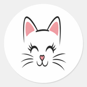 Cat Face Whiskers Print Love Halloween Classic Round Sticker