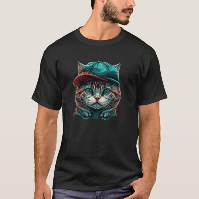 Cat Face with Beanie T-Shirt (Front)