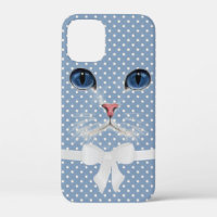 cat face with bow on dots