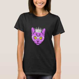cat face with funky glasses and crown Queen Cat T-Shirt
