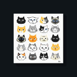 Cat Faces | Cute, Funny and Annoyed Cats Canvas Print<br><div class="desc">Twenty cat drawings including long haired and shorthaired domesticated kitties. Siamese,  black cats,  moustache cat,  calico,  striped grey and white and tabby cats. Fun feline art that makes a great gift for cat people. An Original Humourous Illustration ©Jenn Inashvili.</div>