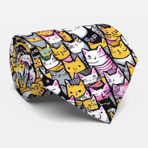 Cat faces doodle feline pets kitties monogram tie