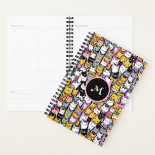 Cat faces doodle pattern feline pets monogram fun planner