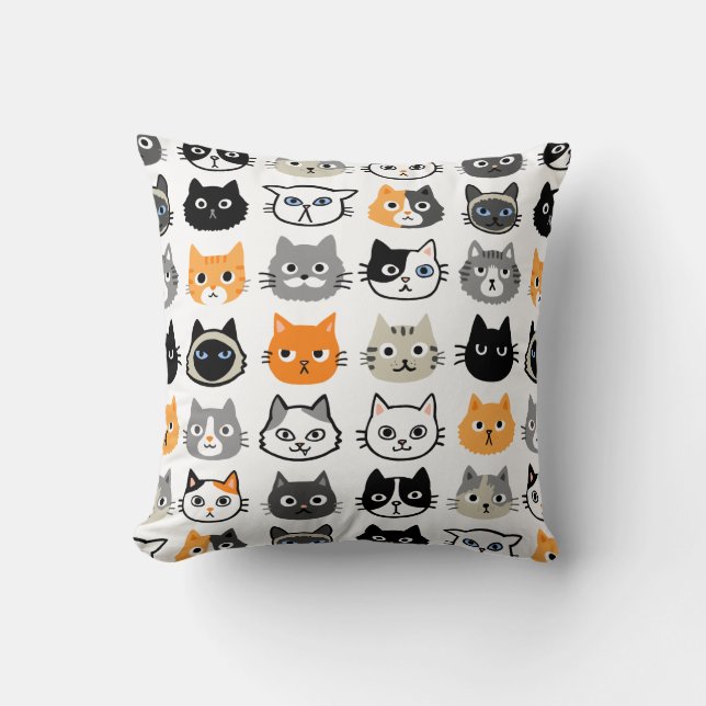 Cat Faces Pattern | Cool Kitty Cat Lover's Cushion (Front)