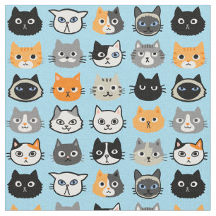 Cat Faces Pattern   Cool Kitty Cat Lover's Fabric
