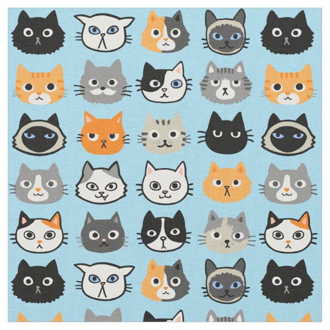 Cat Faces Pattern | Cool Kitty Cat Lover's Fabric (Close Up)