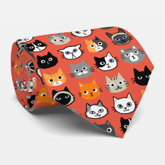 Cat Faces Pattern | Cool Kitty Cat Lover's Red Tie