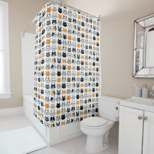 Cat Faces Pattern   Cool Kitty Cat Lover's Shower Curtain