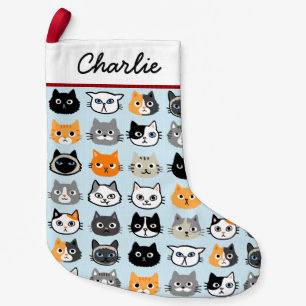 Cat Faces Pattern Cool Kitty Cat Lover's Small Christmas Stocking