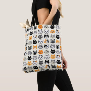 Cat Faces Pattern   Cool Kitty Cat Lover's Tote Bag
