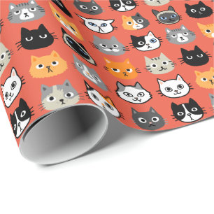 Cat Faces Pattern   Cool Kitty Cat Lover's Wrapping Paper