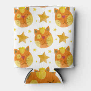 Cat Faces & Stars: Watercolor Pattern Can Cooler