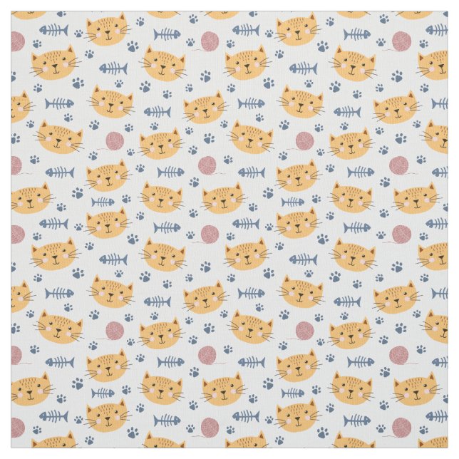 Cat faces with Fish Bones Sewing Fabric For Crafts (Swatch)