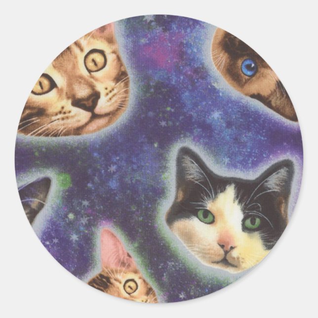 Cat faces with various breeds and patterns classic round sticker (Front)