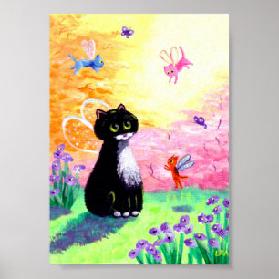 Cat Fairies Angels Tuxedo Black Creationarts Poster