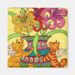 Cat Fairies with Ornate Vase of Lilies Magnet