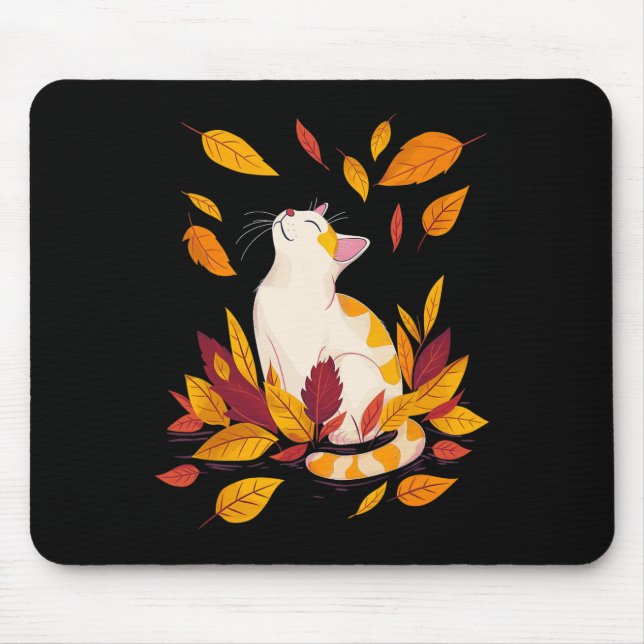 Cat Fall Leaf Tree Hello Autumn Thanksgiving  Mouse Pad (Front)